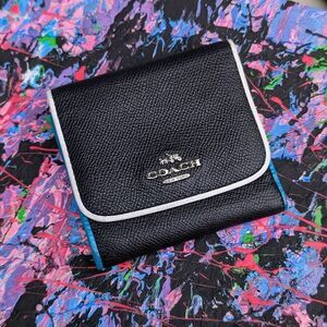 Coach Black Leather Rainbow Colorblock Edgepaint Trifold Wallet